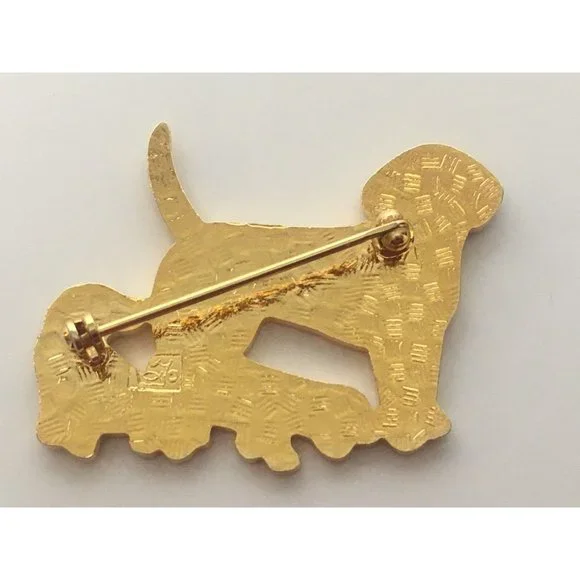 VTG Fish and Crown Dog Puppies Puppy Cloisonne Style Enamel Brooch Pin Jewelry - Picture 3 of 4